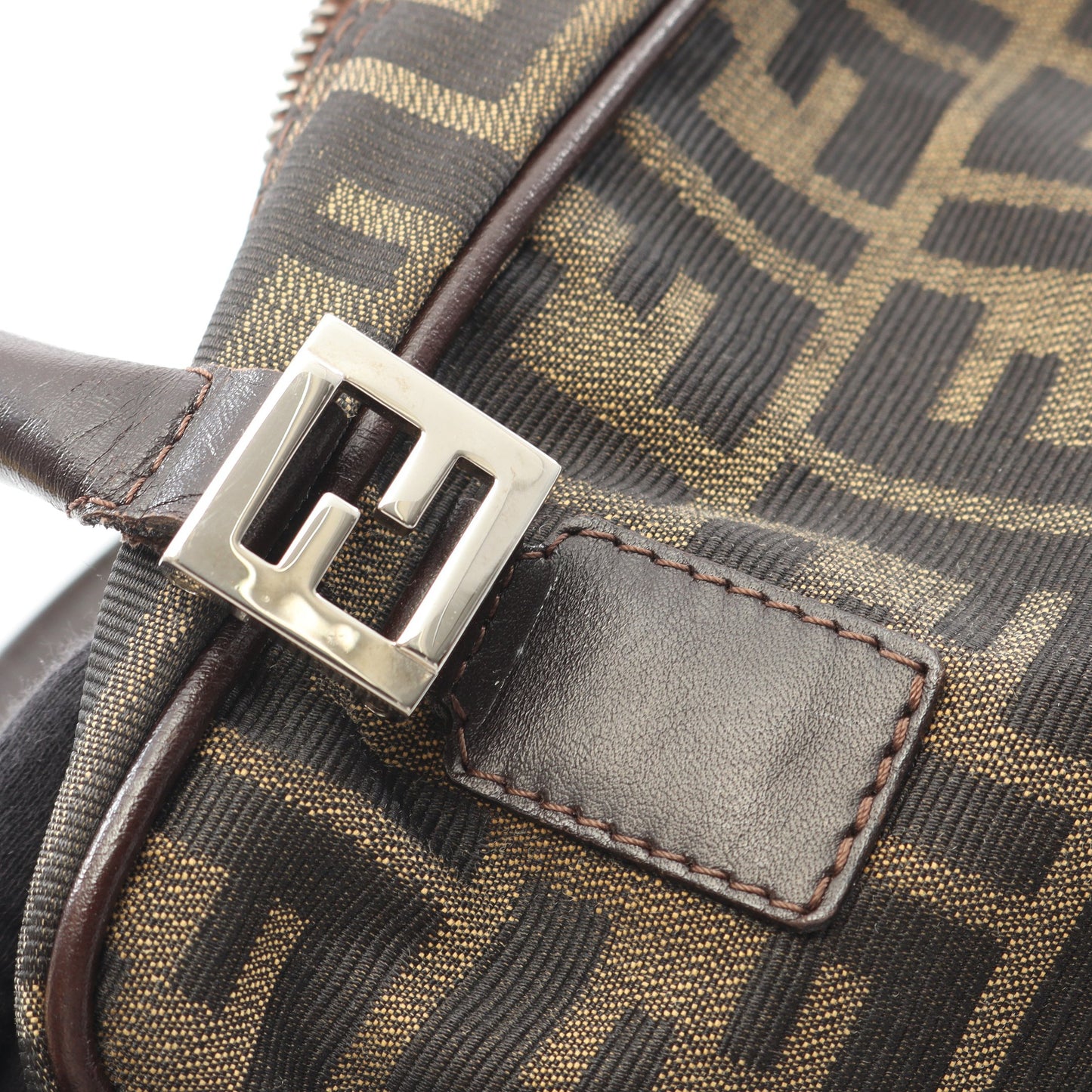ズッカ ハンドバッグ キャンバス レザー ブラウン ダークブラウン 2WAY フェンディ バッグ FENDI
