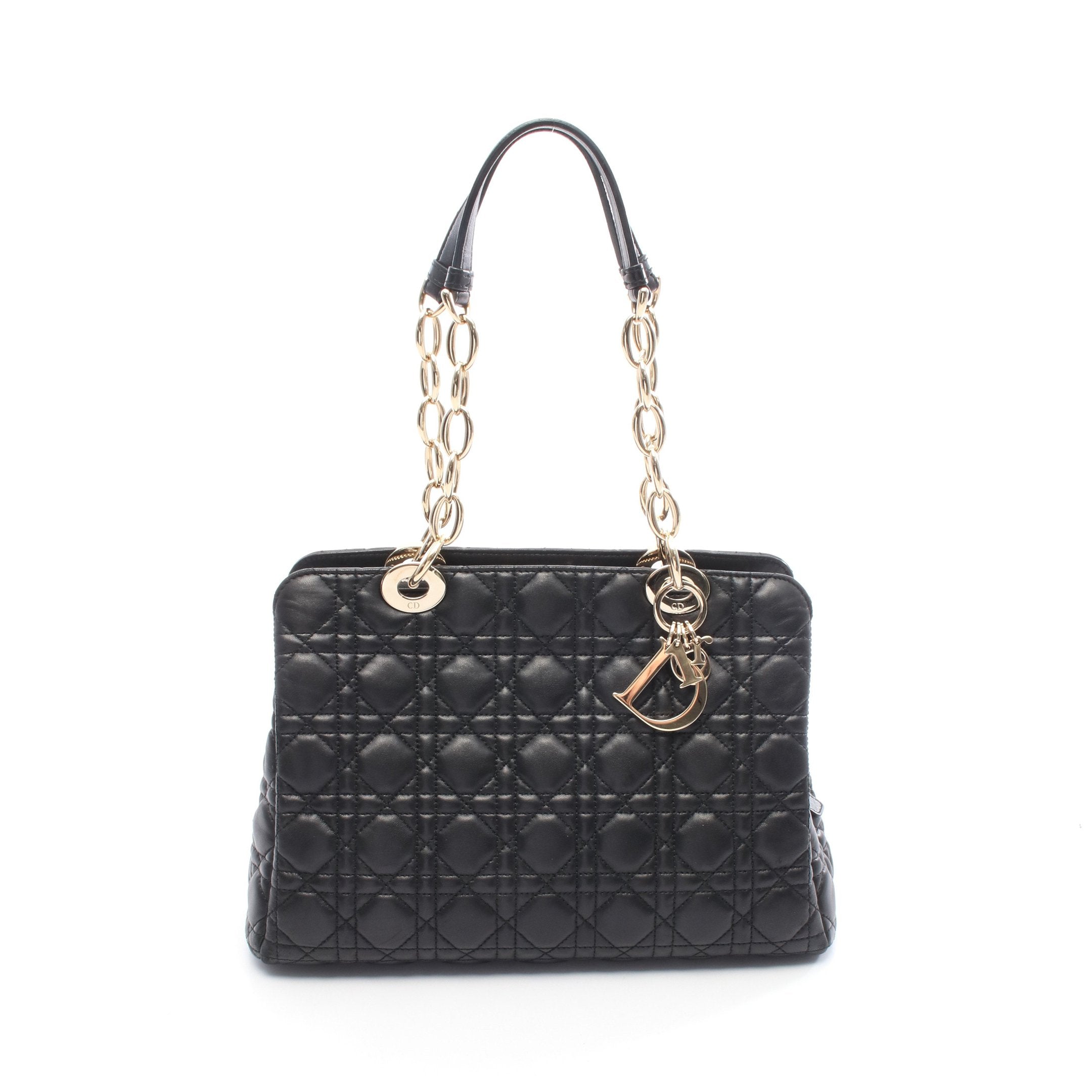 ディオール　ブラックレザーショルダーバッグ カナージュ　チェーン LADY DIOR レディディオール カナージュ チェーンショルダーバッグ