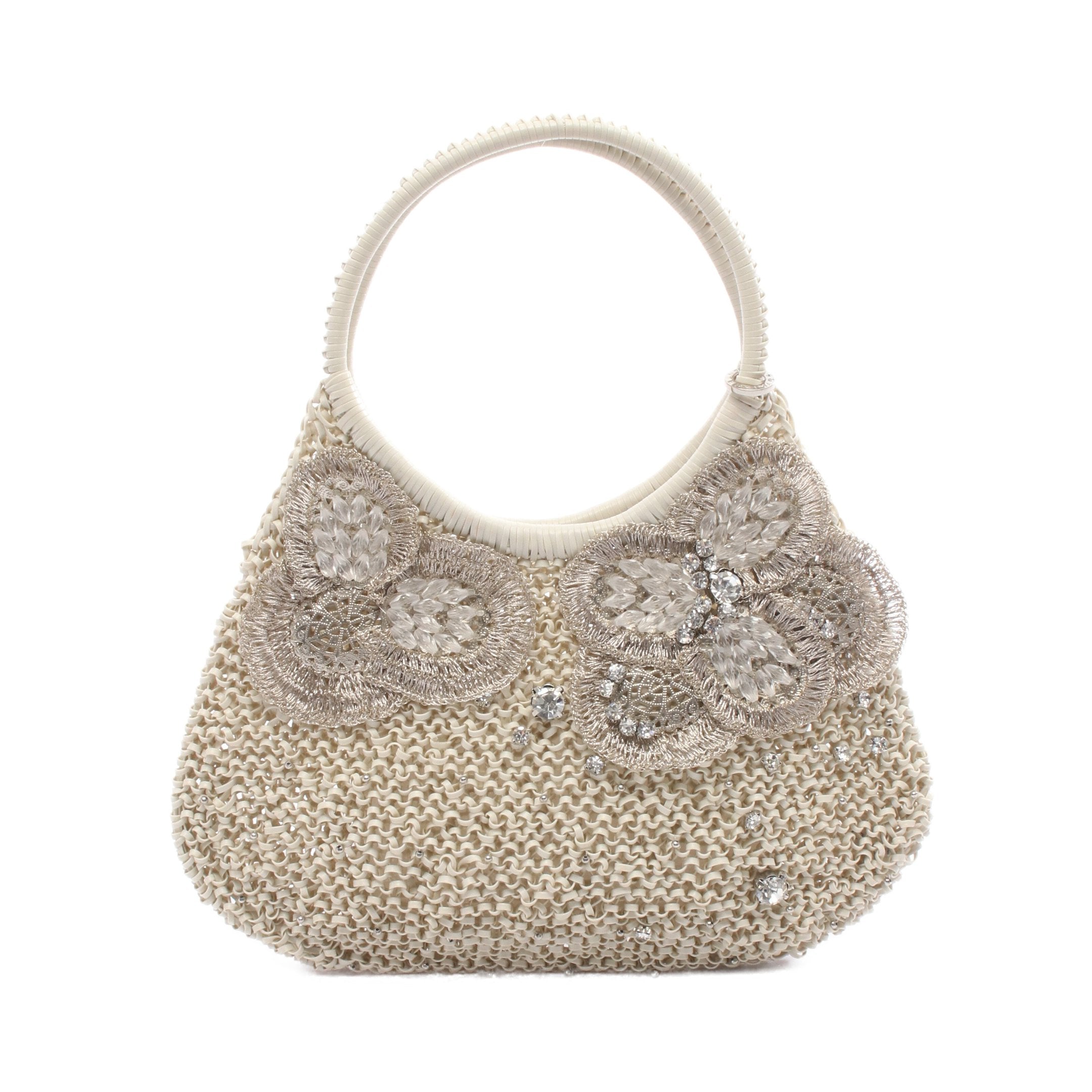 ワイヤーバッグ ハンドバッグ PVC オフホワイト ビジュー アンテプリマ