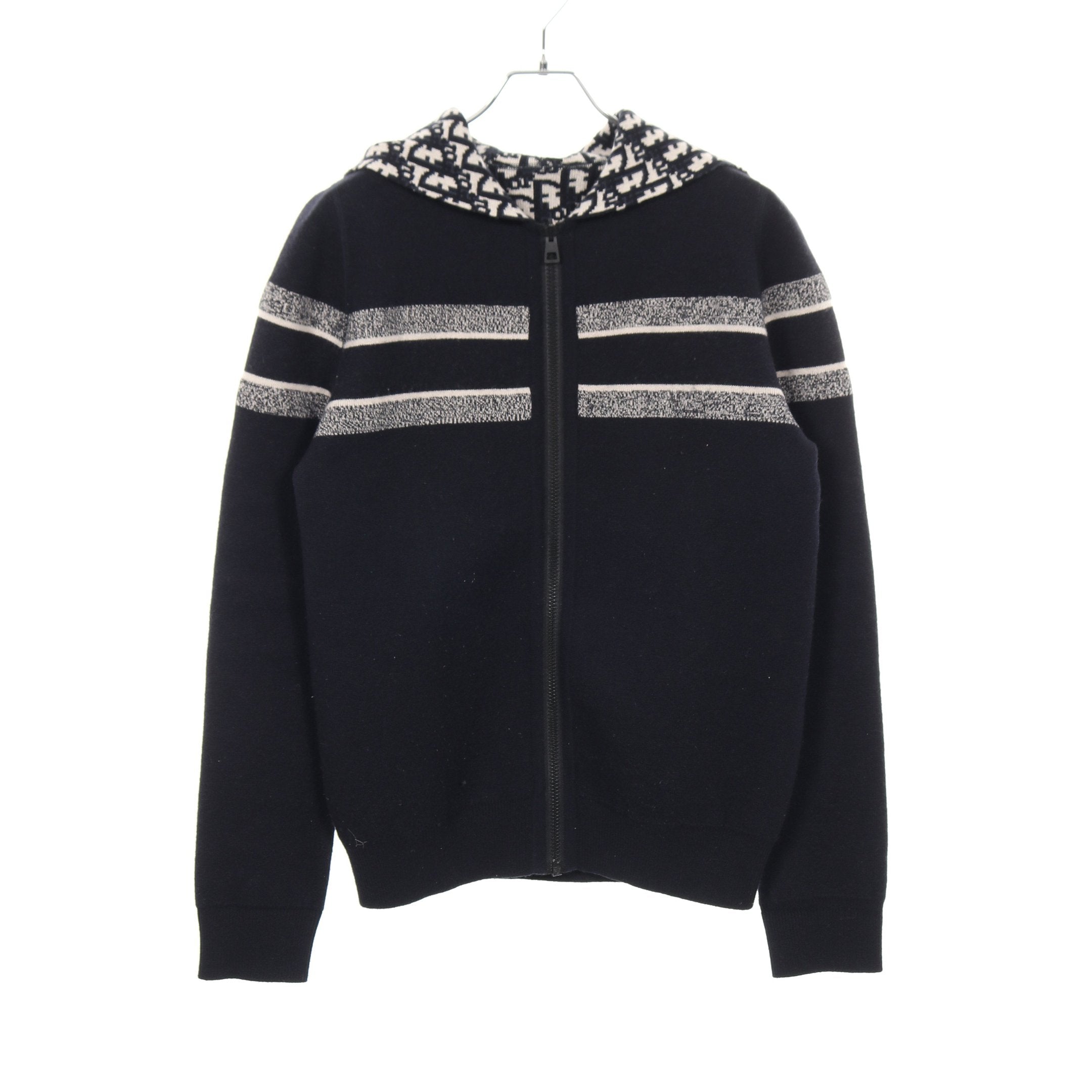 オブリーク ニット ジップアップパーカー カシミヤ ネイビー オフ