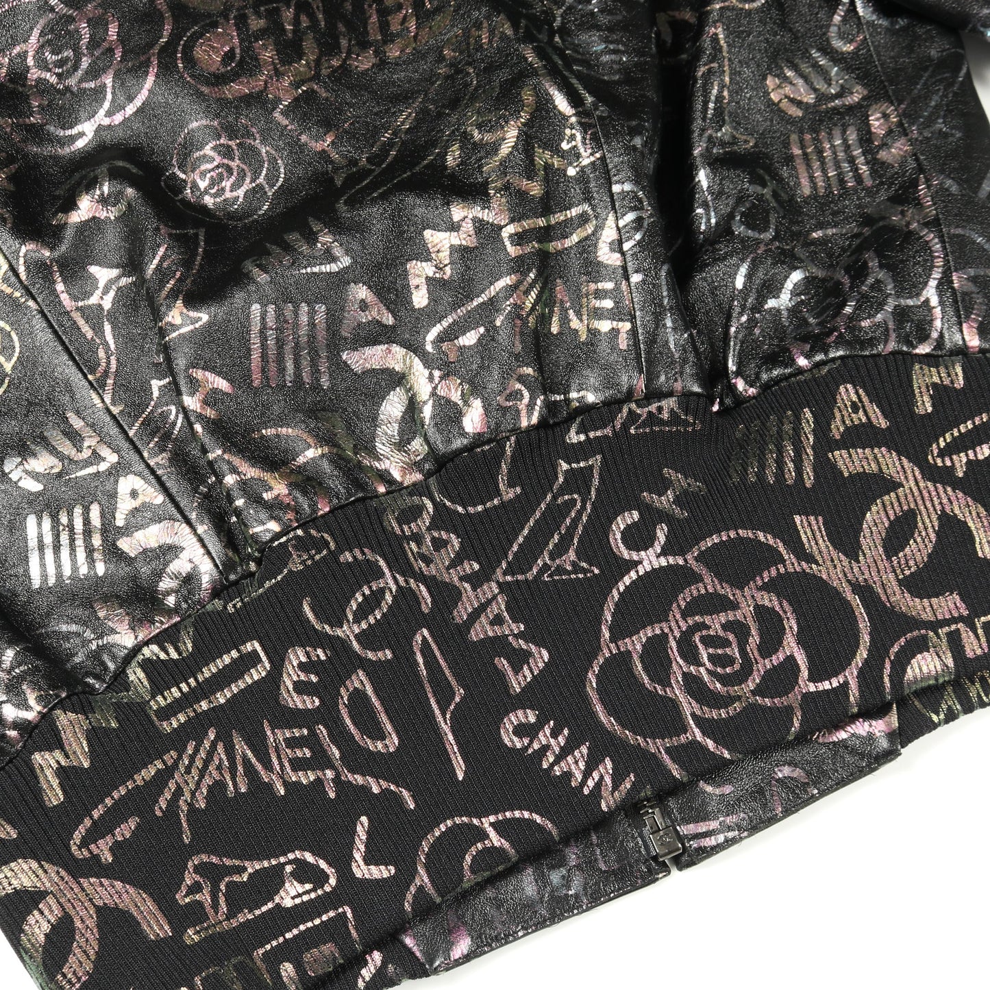 ブルゾン 総柄 ラムスキン シルク ブラック マルチカラー 偏光 シャネル アウター CHANEL