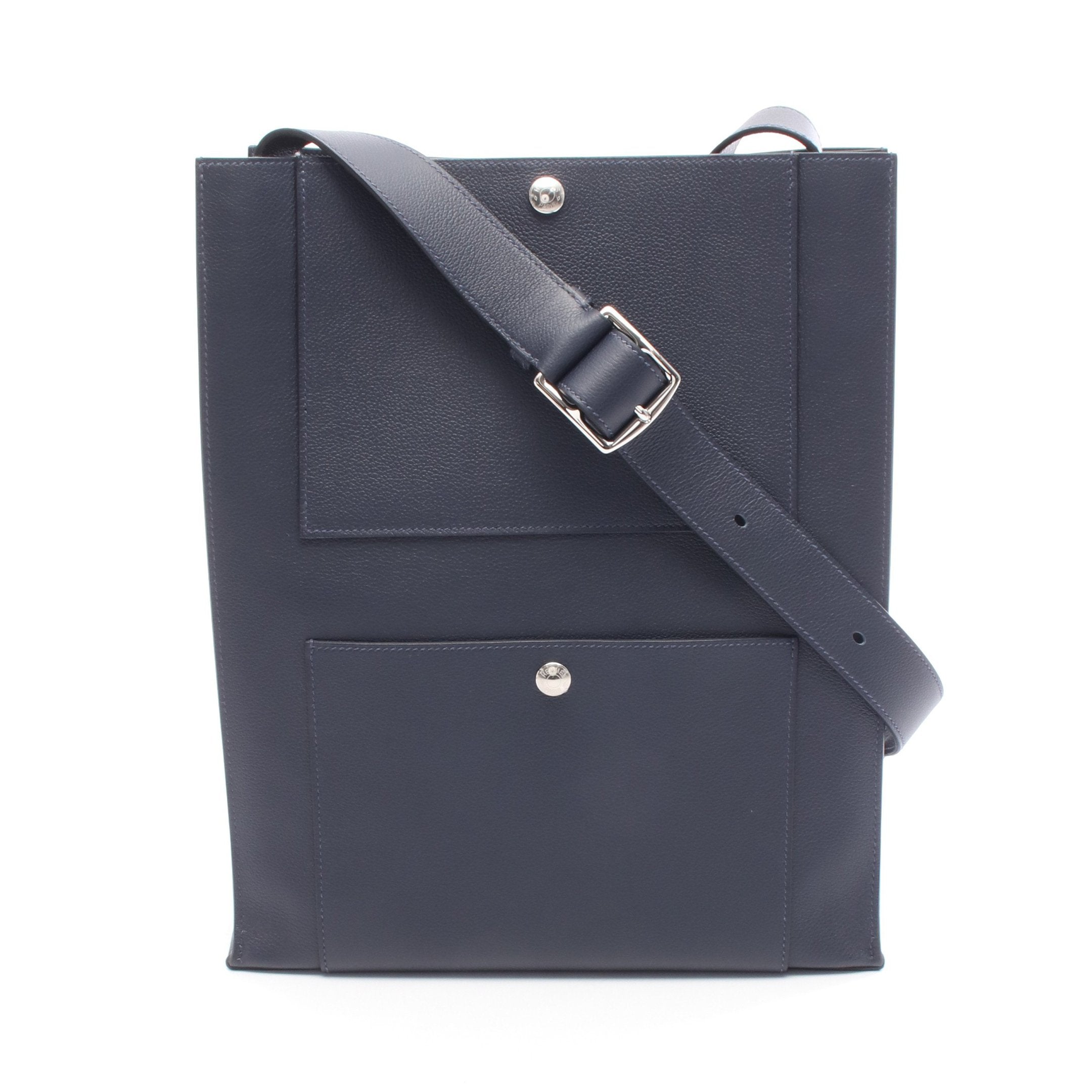 エルメス HERMES カバッシュ W刻印 ブルーニュイ シルバー金具 エヴァ―グレイン ユニセックス ショルダーバッグ エルメス HERMES カバッシュ W刻印 ブルーニュイ シルバー金具 エヴァ