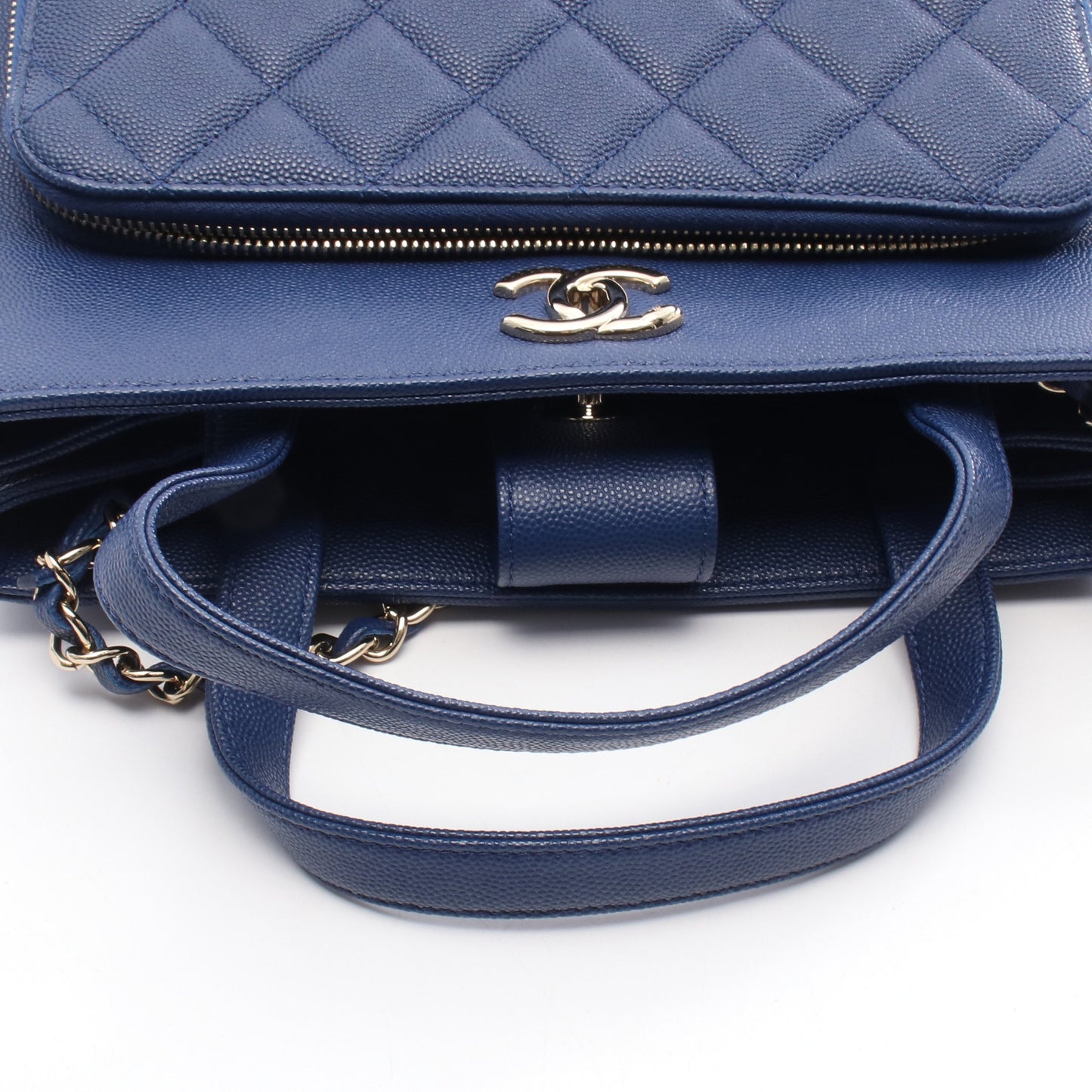 ビジネスアフィニティ マトラッセ チェーンショルダーバッグ キャビアスキン ブルー ゴールド金具 2WAY シャネル バッグ CHANEL