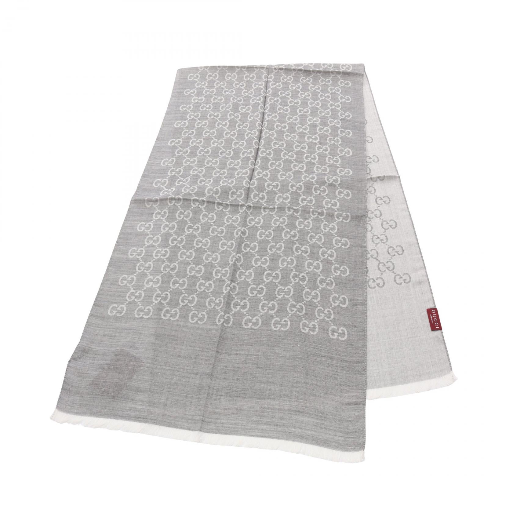 【美品】グッチ Gucci GG柄 ウールシルク ストール グレー Amazon | グッチ GUCCI ストール ウール100% GG柄 マフラー ユニ