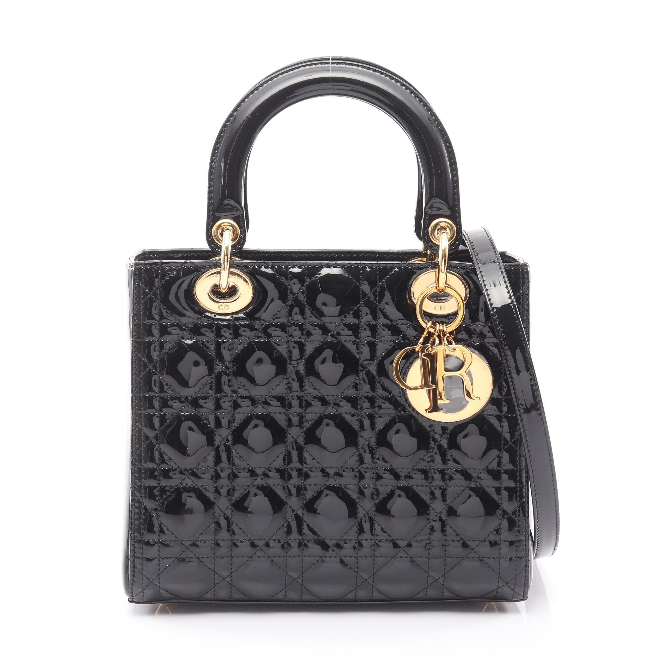 LADY DIOR レディディオール ハンドバッグ エナメルレザー ブラック