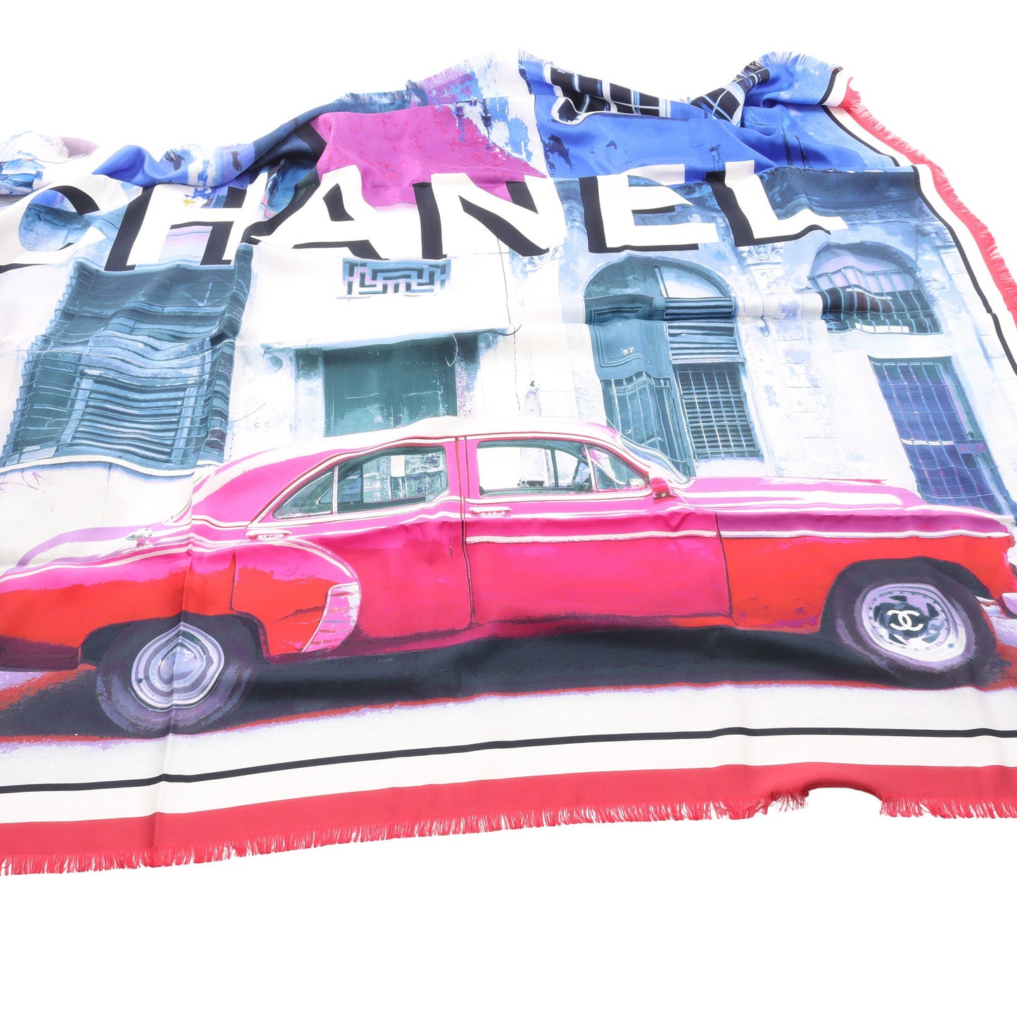 ストール ショール 車プリント ロゴ シルク ピンクパープル マルチカラー シャネル 財布・小物 CHANEL