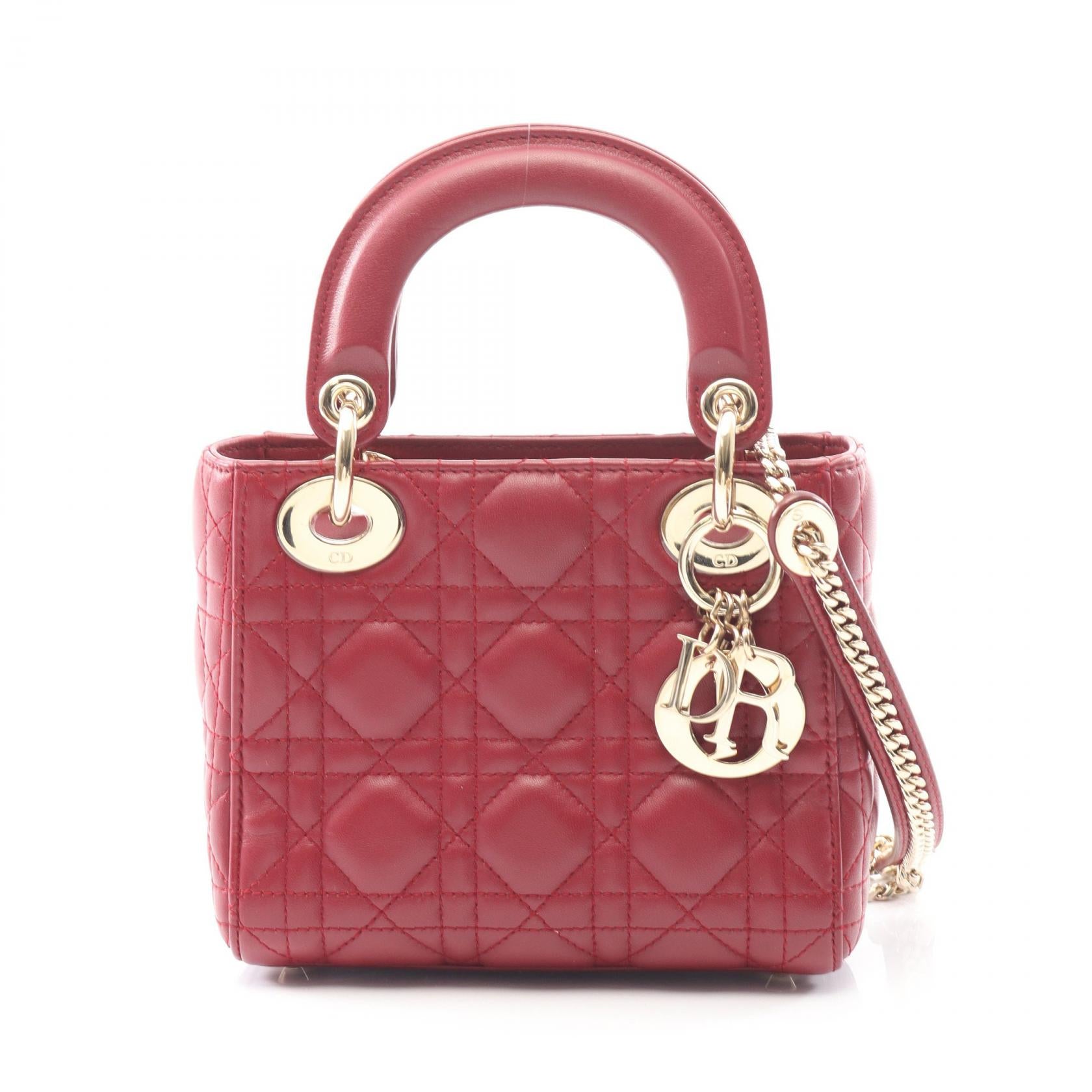 クリスチャンディオール　レディディオール レザー　ハンドバッグ レザー レディディオール スモール カナージュ ハンドバッグ レザー ダスティ