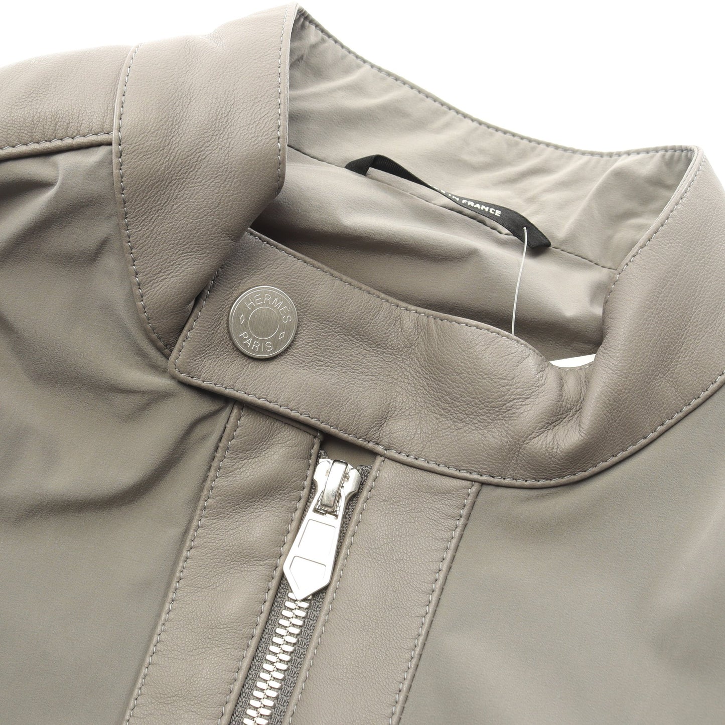 セリエボタンブルゾン ジャケット ナイロン レザー グレー エルメス アウター HERMES