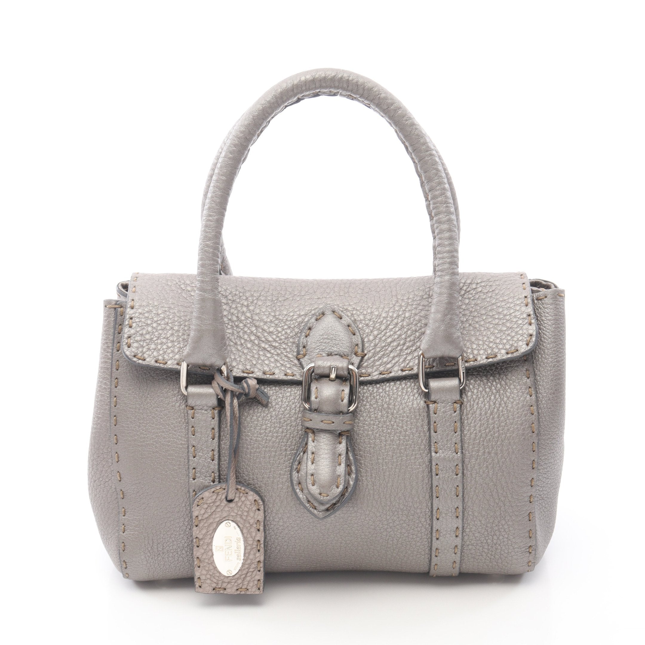 FENDI ミニリンダ セレリア ハンドバッグ レザー グレー　チャーム付き セレリア ミニリンダ ハンドバッグ レザー グレーベージュ フェンディ