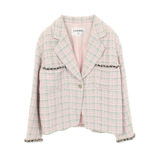 ココマークボタン ツイード ジャケット コットン ライトピンク ライトグリーン シャネル アウター CHANEL