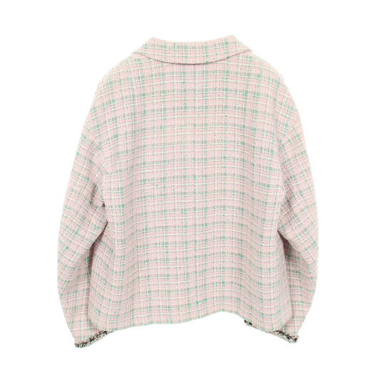 ココマークボタン ツイード ジャケット コットン ライトピンク ライトグリーン シャネル アウター CHANEL