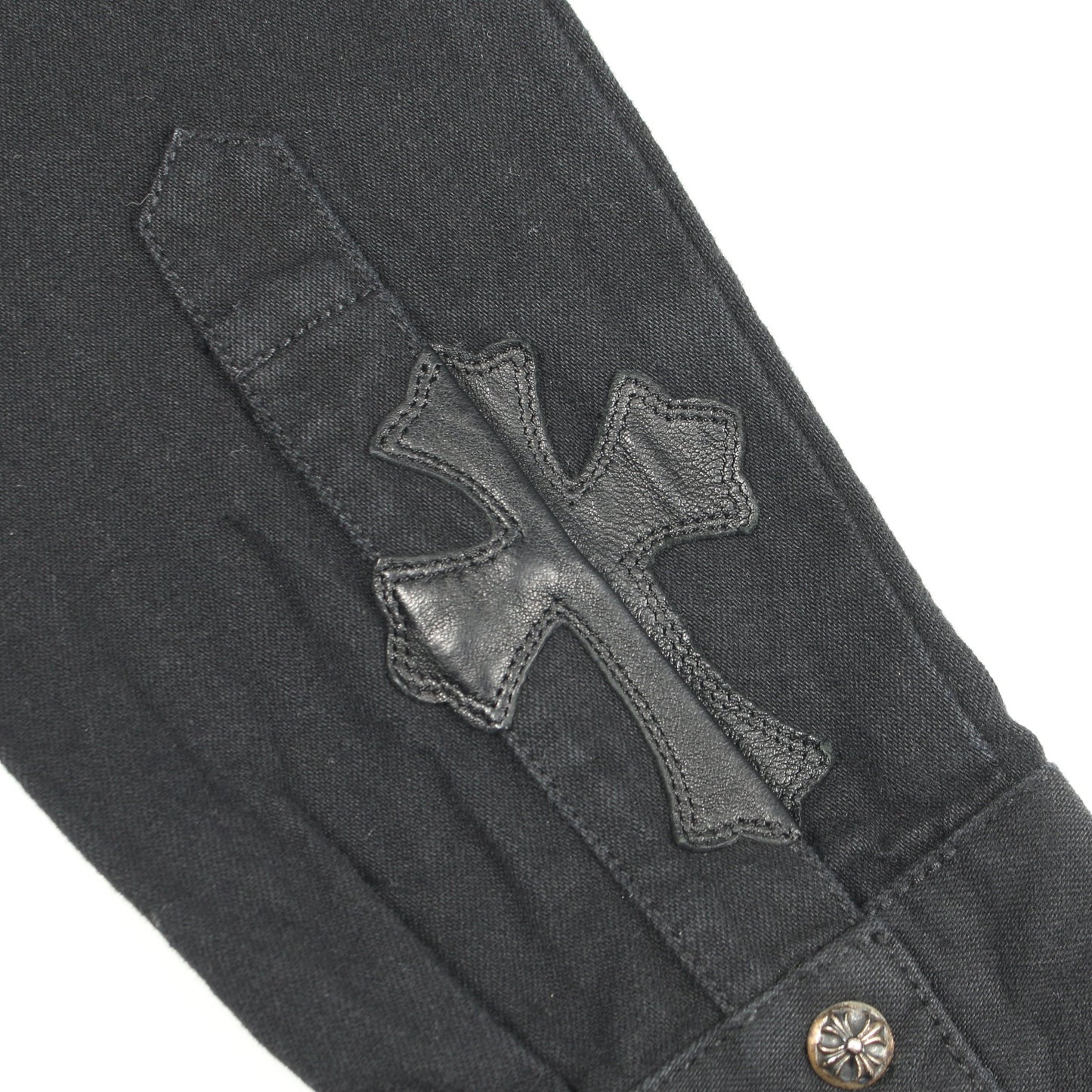 アームクロスパッチ クロスボールボタン デニム シャツ 長袖 コットン ブラック クロムハーツ