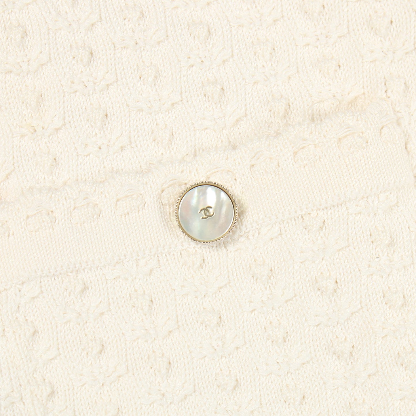 ココマークシェルボタン ニットジャケット カーディガン コットン シルク オフホワイト シャネル