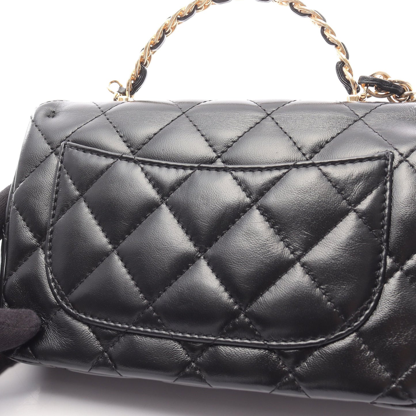 マトラッセ スモール トップハンドル チェーンショルダーバッグ シャイニーラムスキン ブラック ゴールド金具 2WAY シャネル バッグ CHANEL