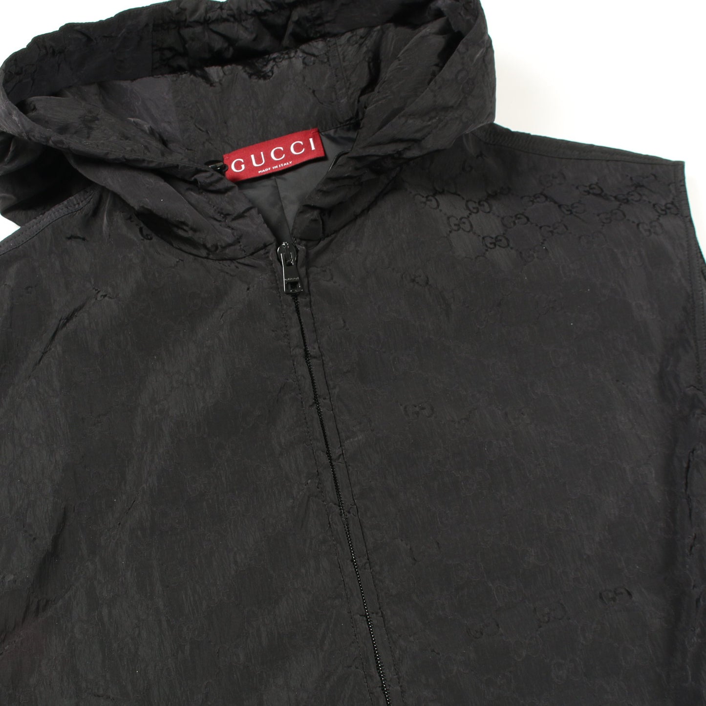 GGナイロン ベスト ナイロン ブラック フード付き 中綿 グッチ アウター GUCCI