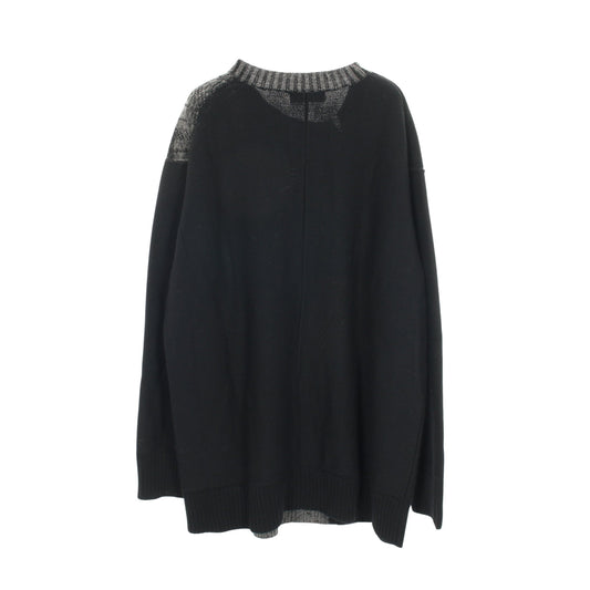 ニット カーディガン クルーネック チェック ウール モヘヤ ナイロン ブラック グレー ヨウジヤマモトプールオム