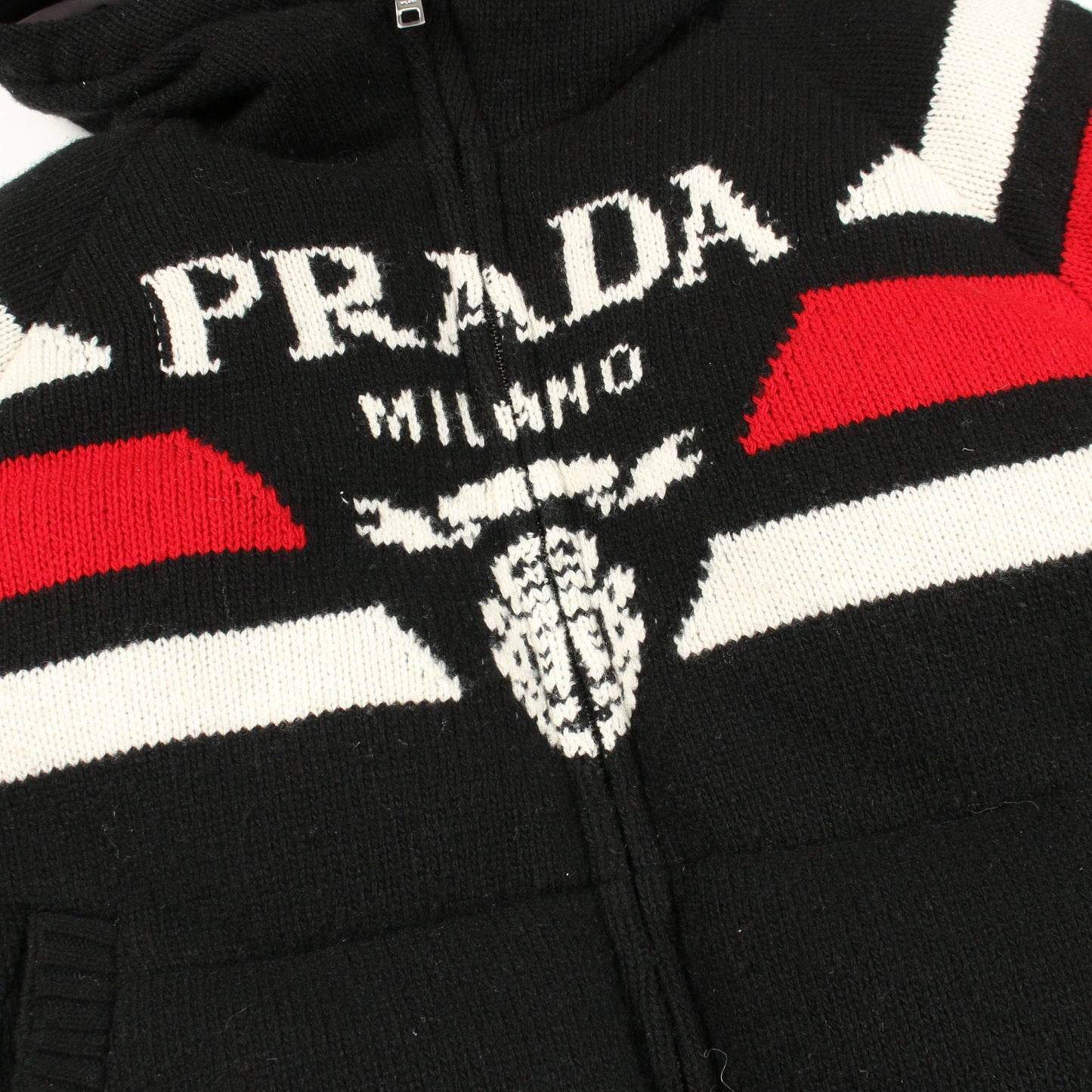 ダウンジャケット ロゴ ウール カシミヤ ブラック フード付き プラダ