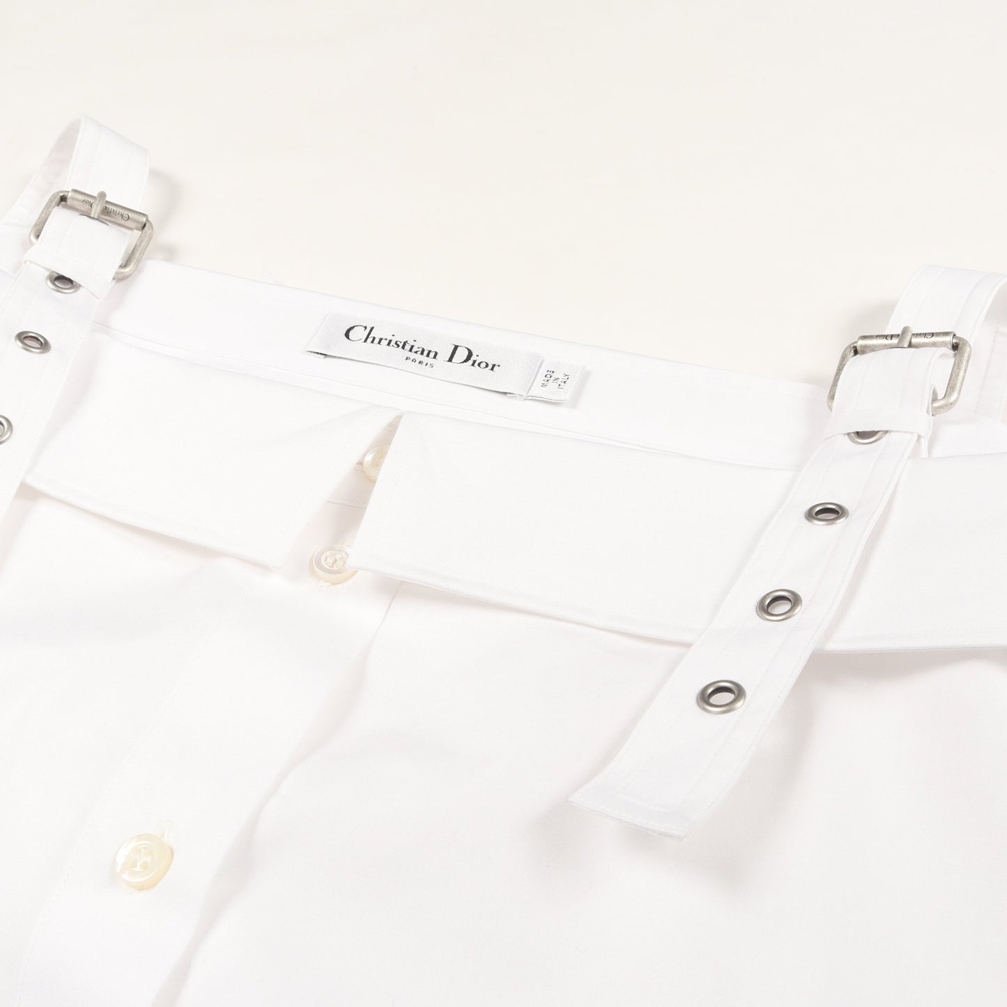 BEE刺繍 オフショルダーシャツ ブラウス コットン ホワイト クリスチャンディオール トップス Christian Dior