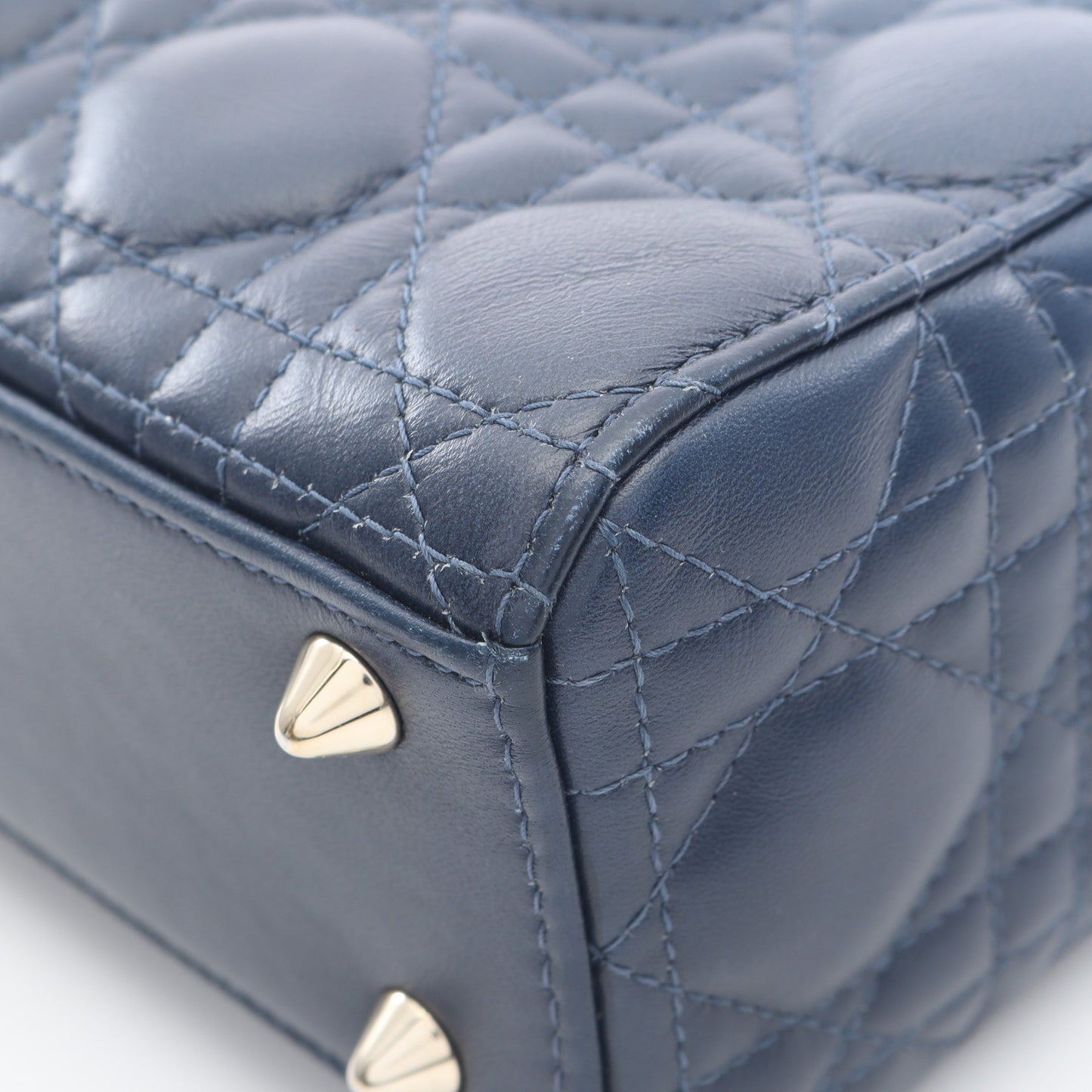 レディディオール スモール ハンドバッグ レザー ネイビー ブルー 2WAY クリスチャンディオール