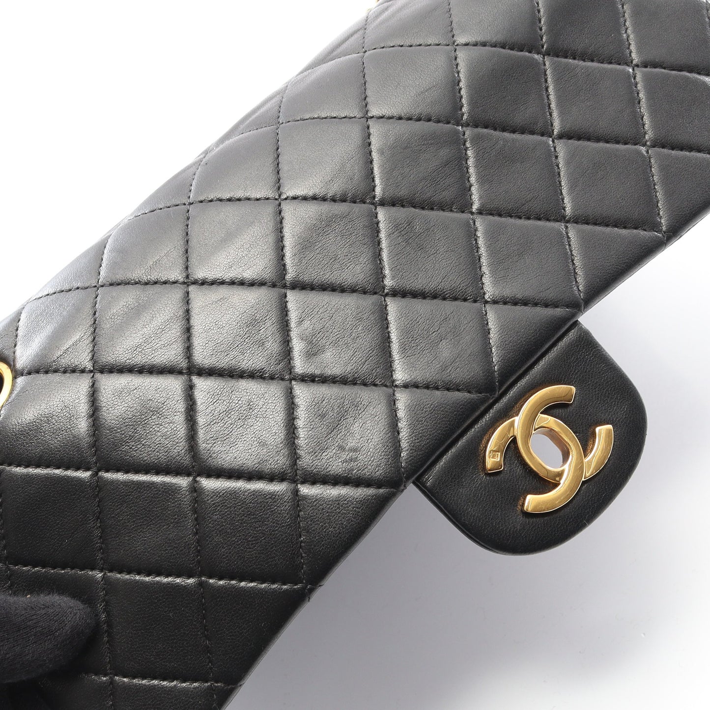 マトラッセ Wフラップ Wチェーンショルダーバッグ ラムスキン ブラック ゴールド金具 シャネル バッグ CHANEL