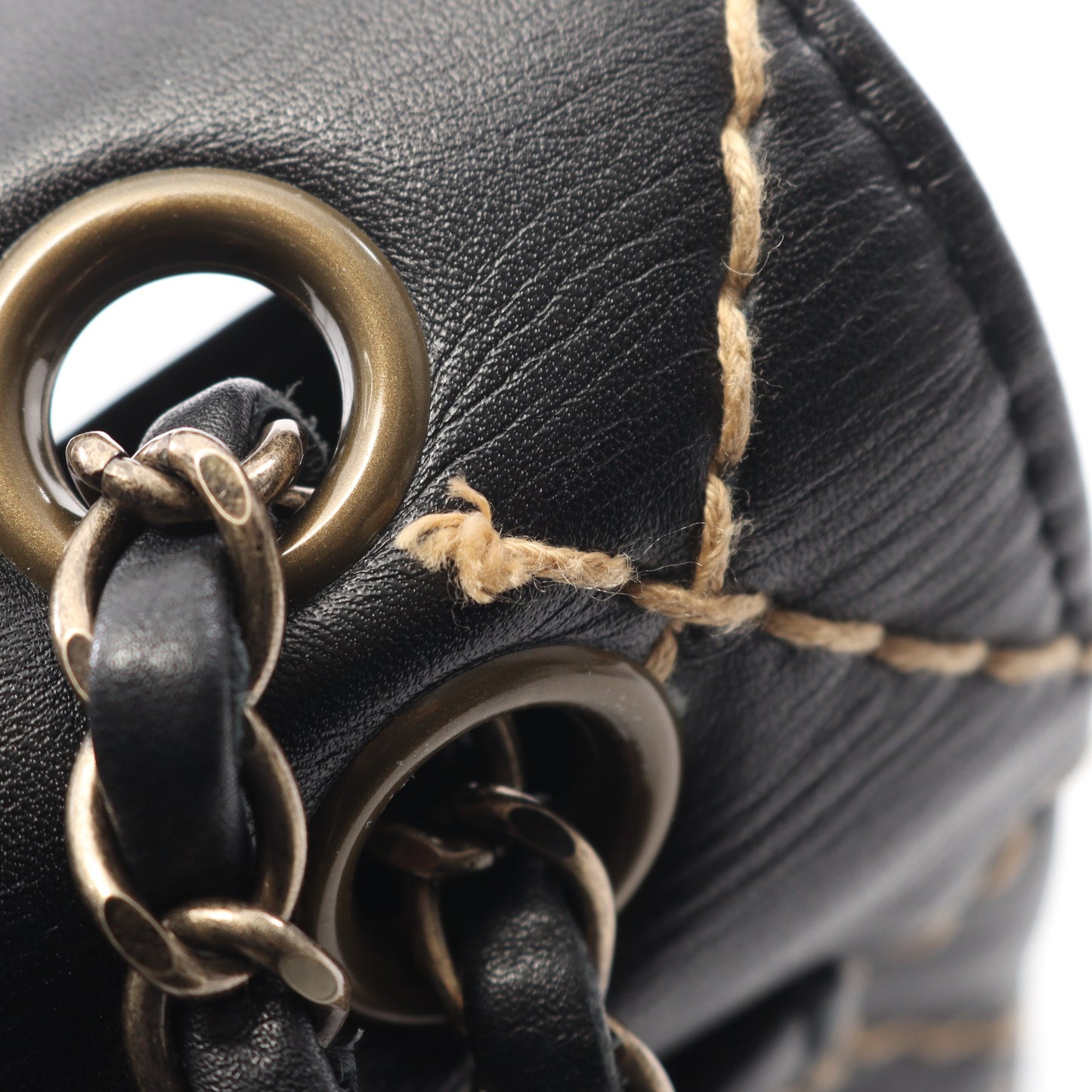 ワイルドステッチ Wチェーンショルダーバッグ レザー ブラック ゴールド金具 シャネル バッグ CHANEL