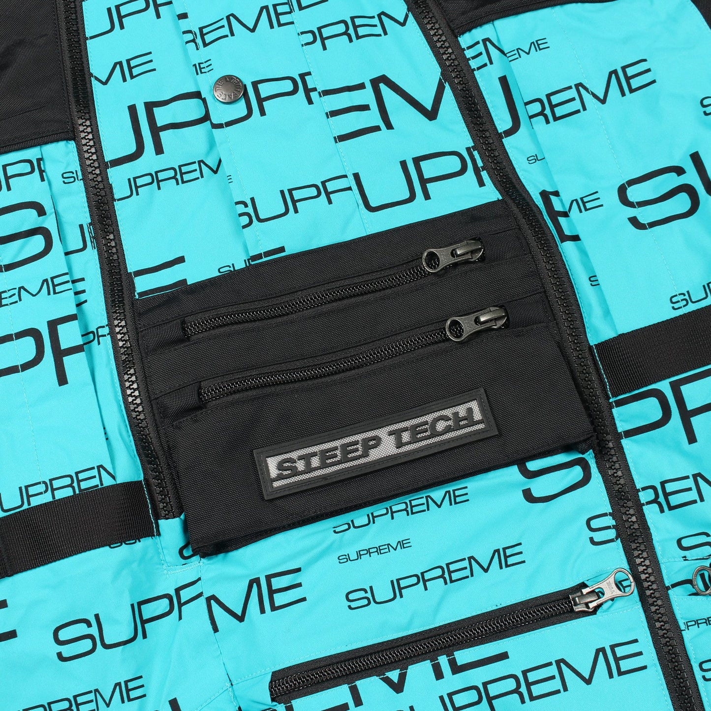 Supreme × THE NORTH FACE 21AW Steep Tech Apogee Jacket マウンテンパーカー ロゴ総柄 ナイロン ライトブルー ブラック フード付き シュプリーム アウター Supreme