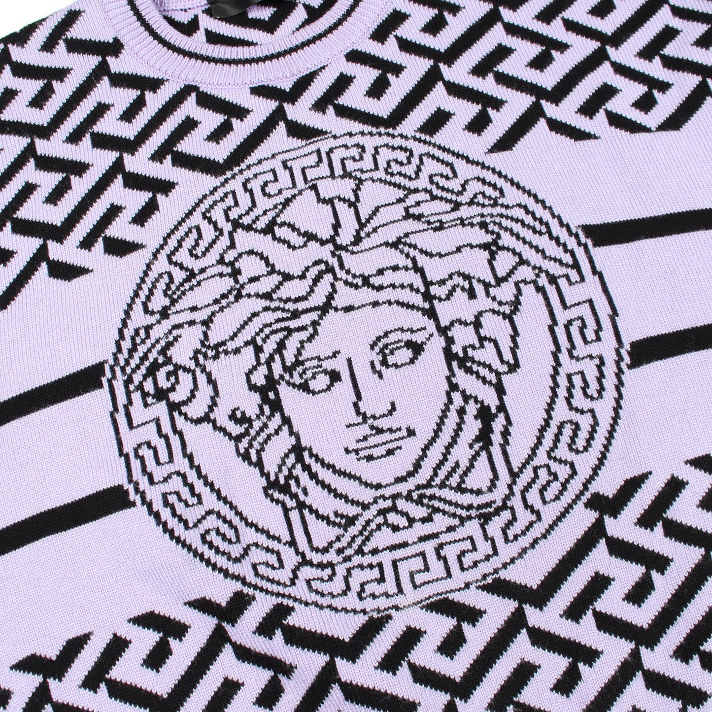 メデューサ ニット クルーネック ウール コットン ライトパープル ブラック ヴェルサーチ トップス Versace