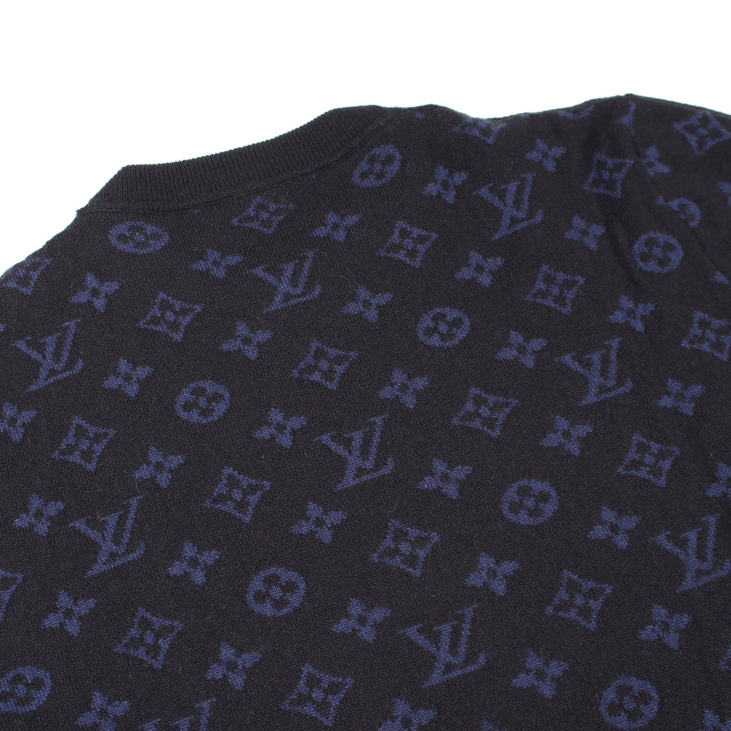 ハーフアンドハーフモノグラム ニット クルーネック カシミヤ ウール ダークネイビー ルイヴィトン トップス LOUIS VUITTON