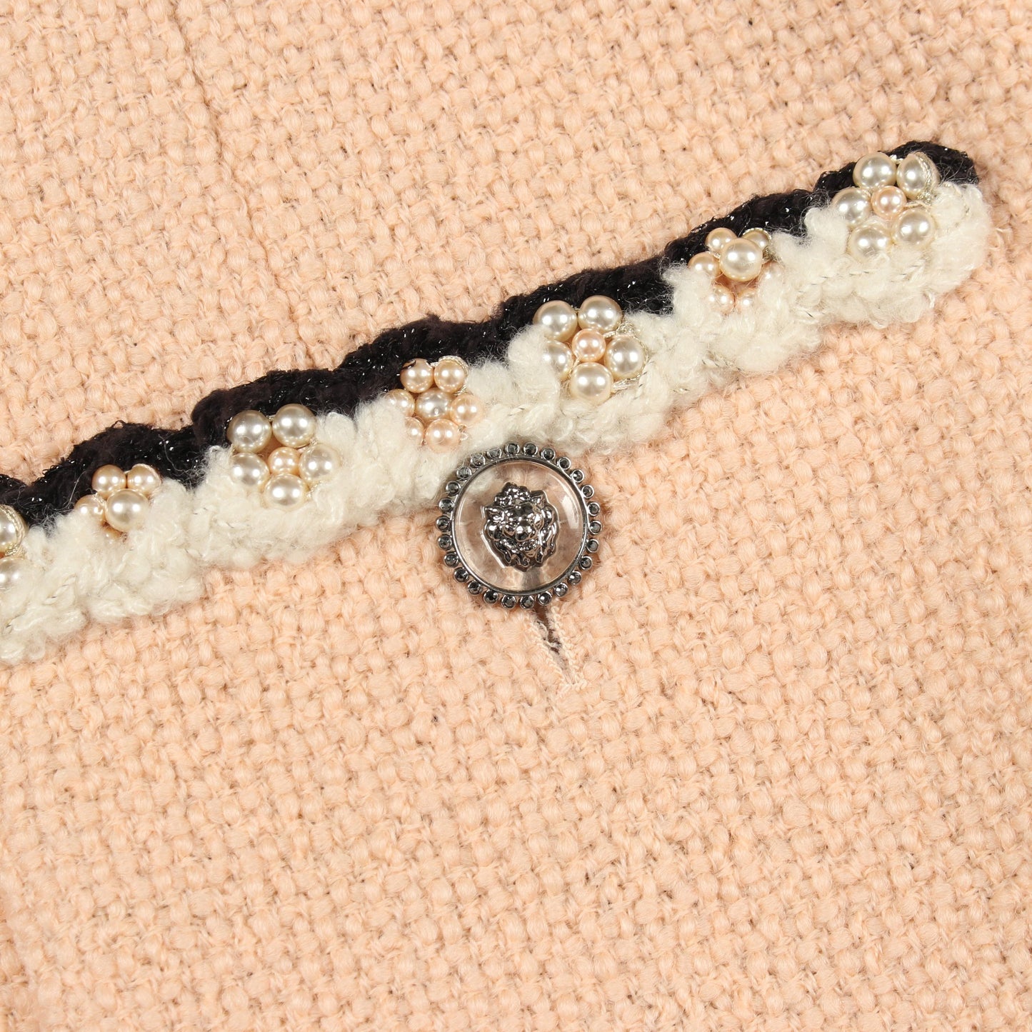 ツイード ノーカラージャケット ウール ピンクベージュ シャネル アウター CHANEL