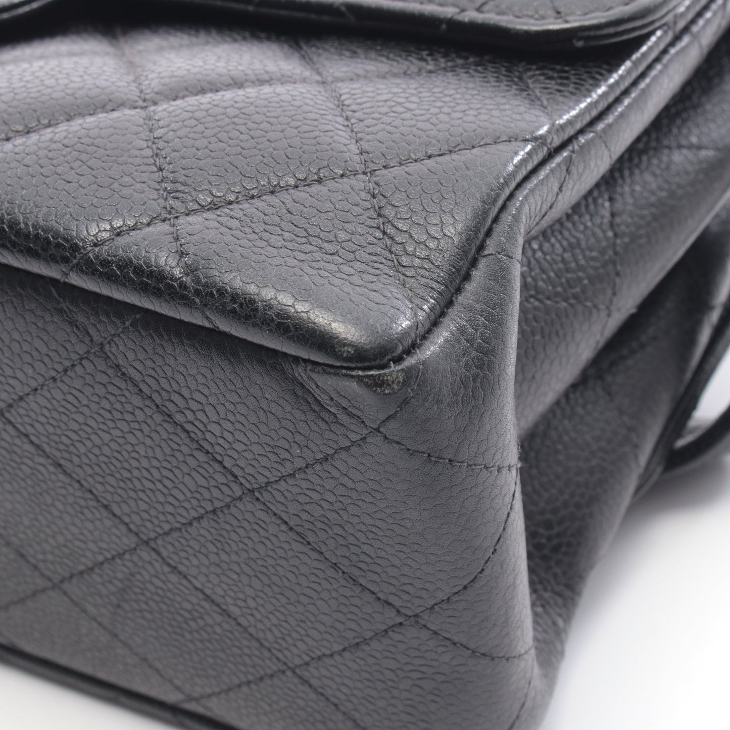 マトラッセ ダブルフェイス ハンドバッグ キャビアスキン ブラック シルバー金具 シャネル バッグ CHANEL
