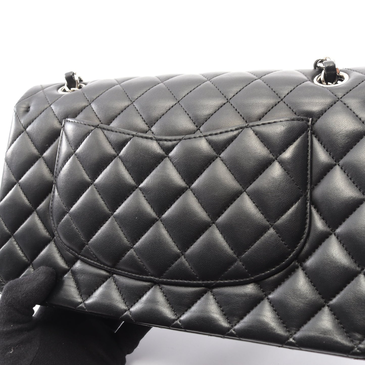 マトラッセ Wフラップ Wチェーンショルダーバッグ ラムスキン ブラック シルバー金具 シャネル バッグ CHANEL