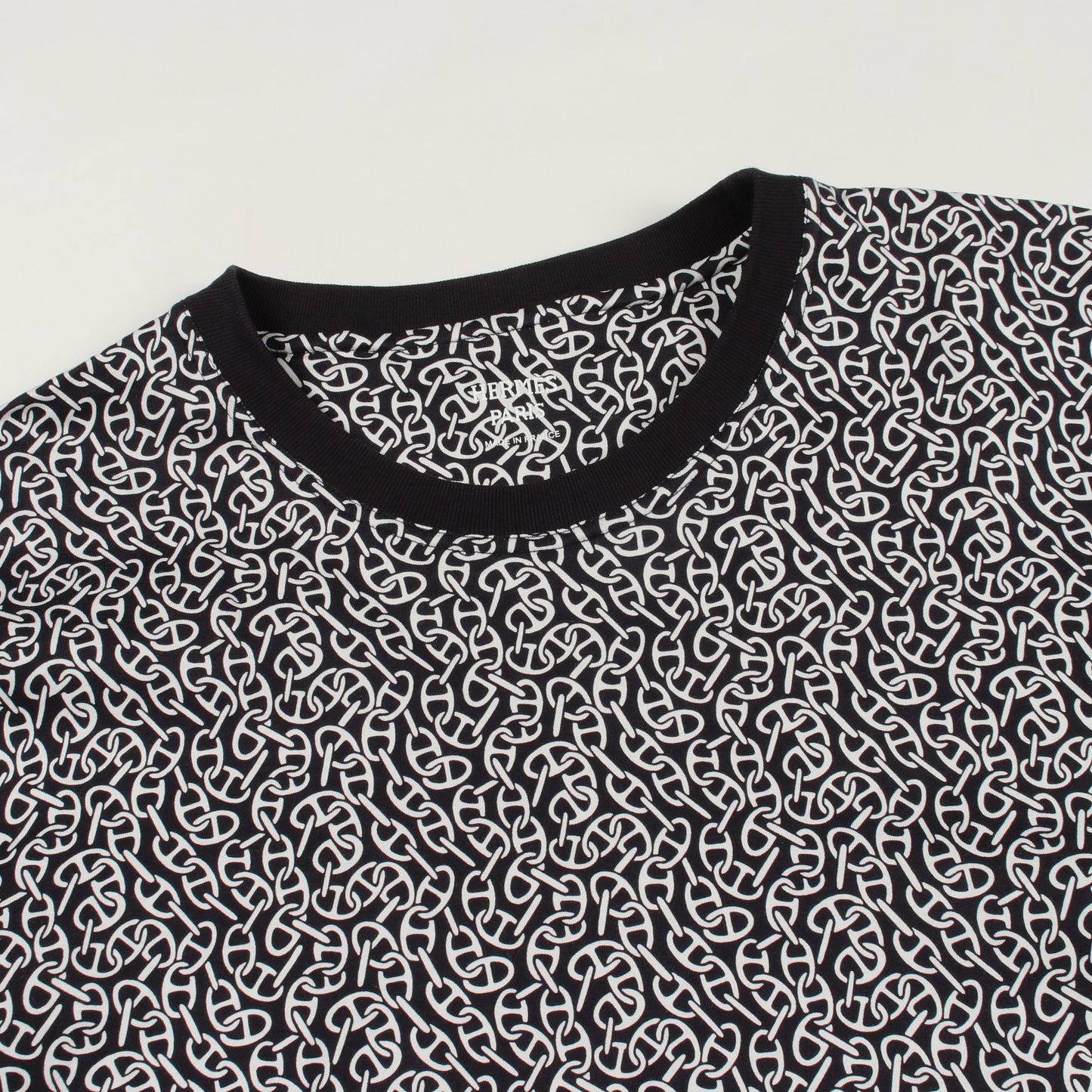Naoussa Chaine ナウサ シェーヌプリント クルーネック 長袖Tシャツ カットソー コットン ダークネイビー ホワイト エルメス トップス HERMES