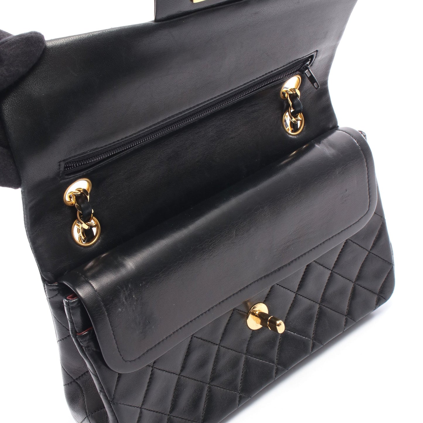 マトラッセ Wフラップ Wチェーンショルダーバッグ ラムスキン ブラック ゴールド金具 シャネル バッグ CHANEL