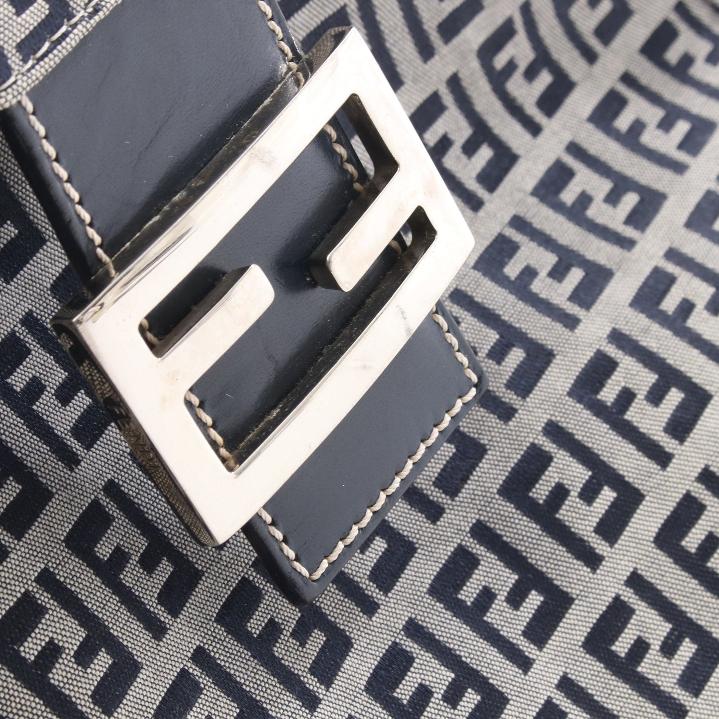 マンマバケット ズッキーノ ハンドバッグ キャンバス レザー ネイビー グレー フェンディ バッグ FENDI