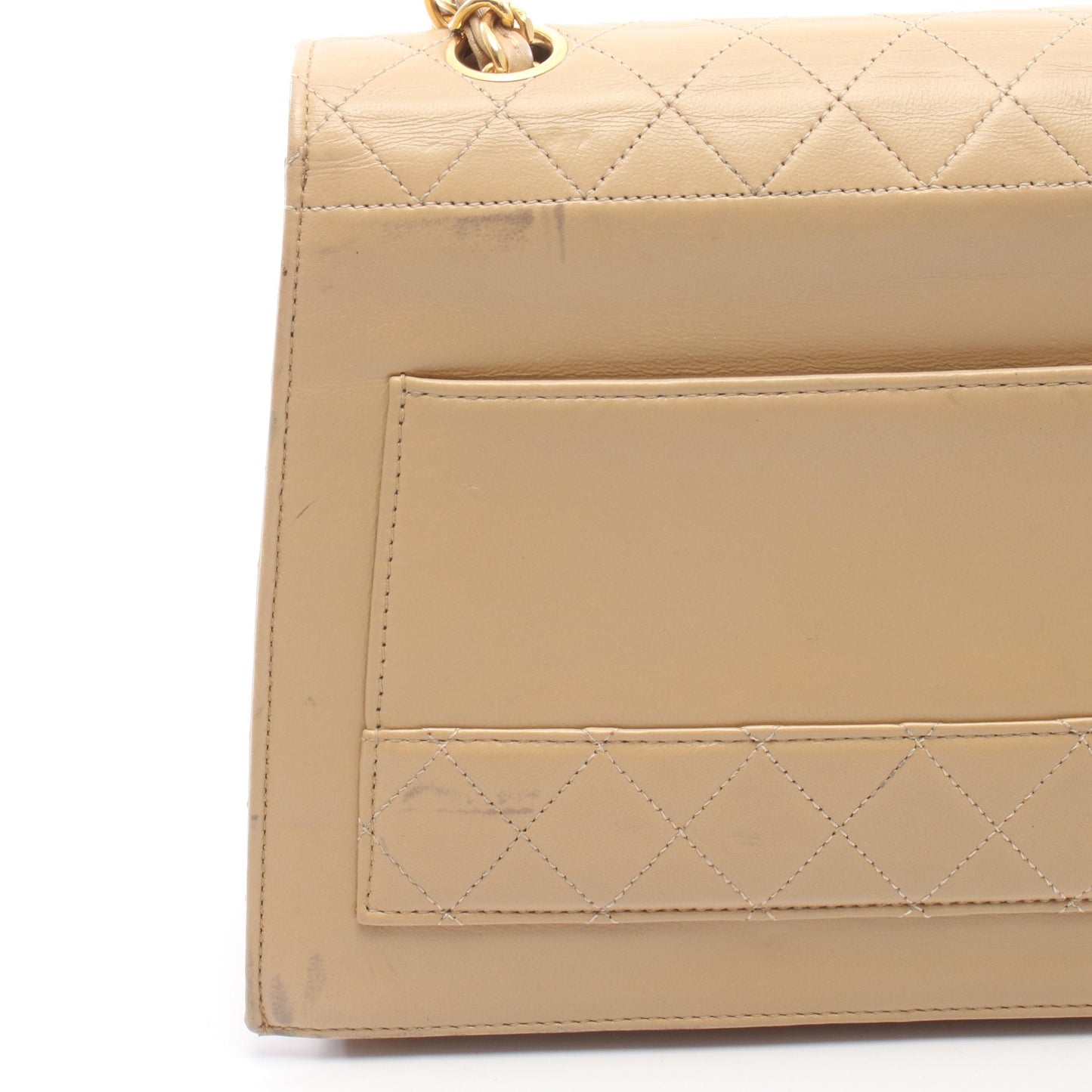 マトラッセ チェーンショルダーバッグ レザー ベージュ ゴールド金具 シャネル バッグ CHANEL