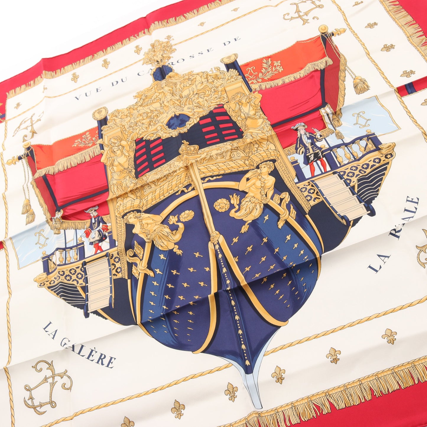 カレ90 VUE DU CARROSSE DE LA GALERE LA REALE スカーフ シルク レッド ホワイト マルチカラー エルメス 財布・小物 HERMES