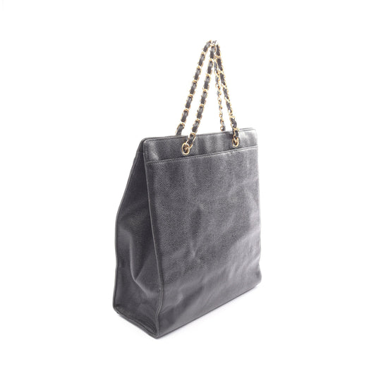 ココマーク チェーンハンドバッグ チェーントートバッグ ターンロック キャビアスキン ブラック ゴールド金具 シャネル