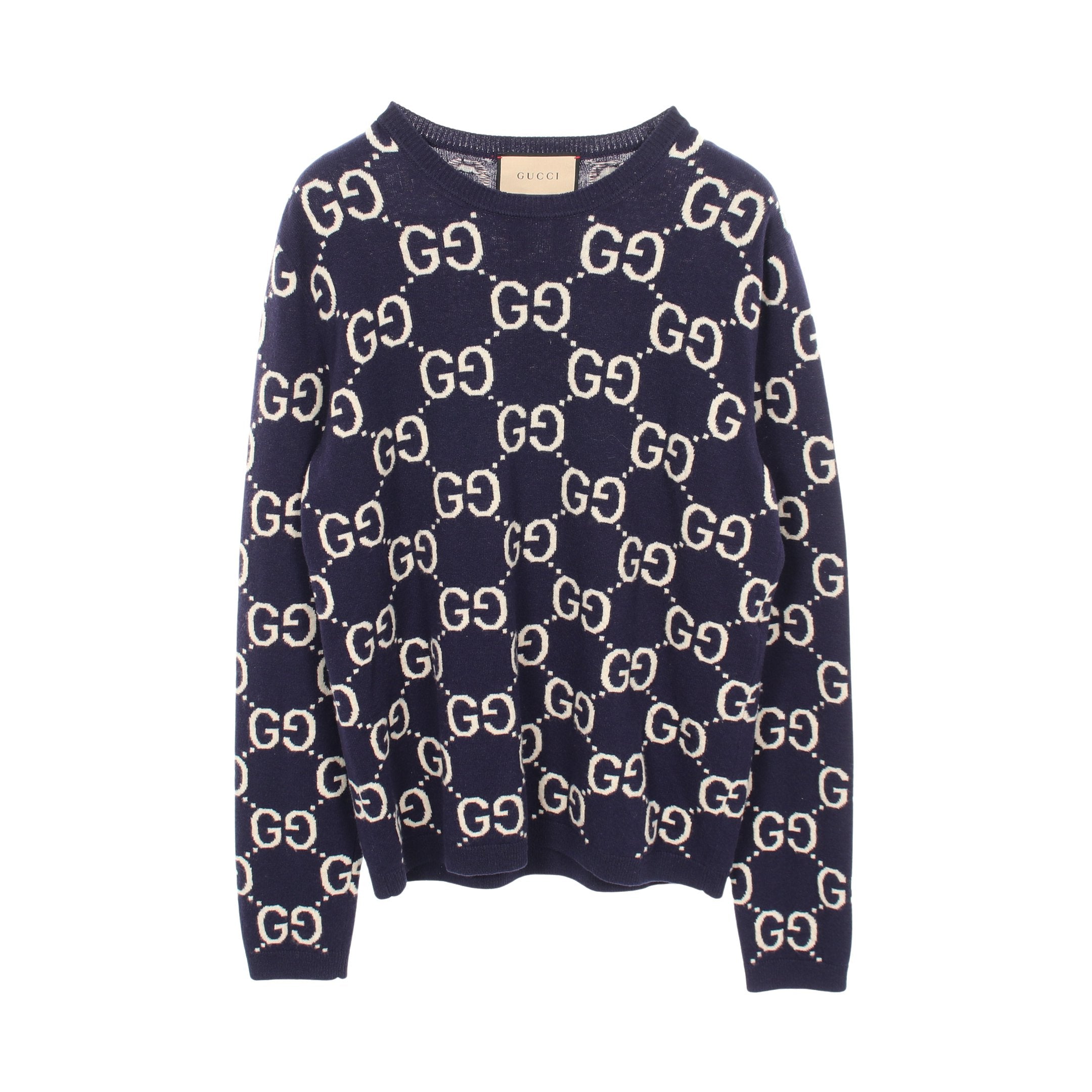 GUCCI ネイビー GGロゴ 半袖ニット GUCCI（グッチ） 597736 ニット セーター カシミヤ ネイビー系 M
