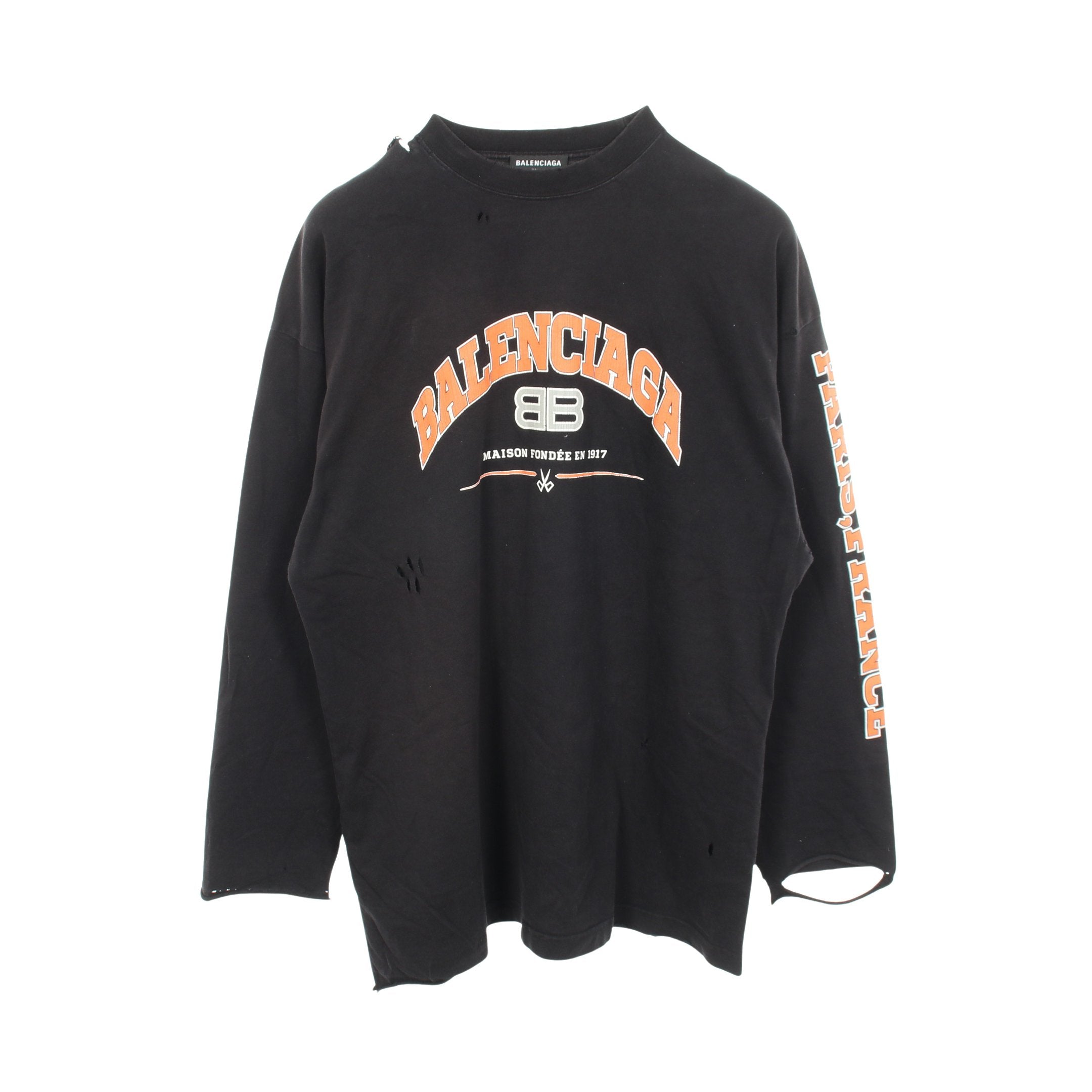 MAISON BALENCIAGA クラッシュ加工 ロゴプリント Tシャツ 長袖Tシャツ