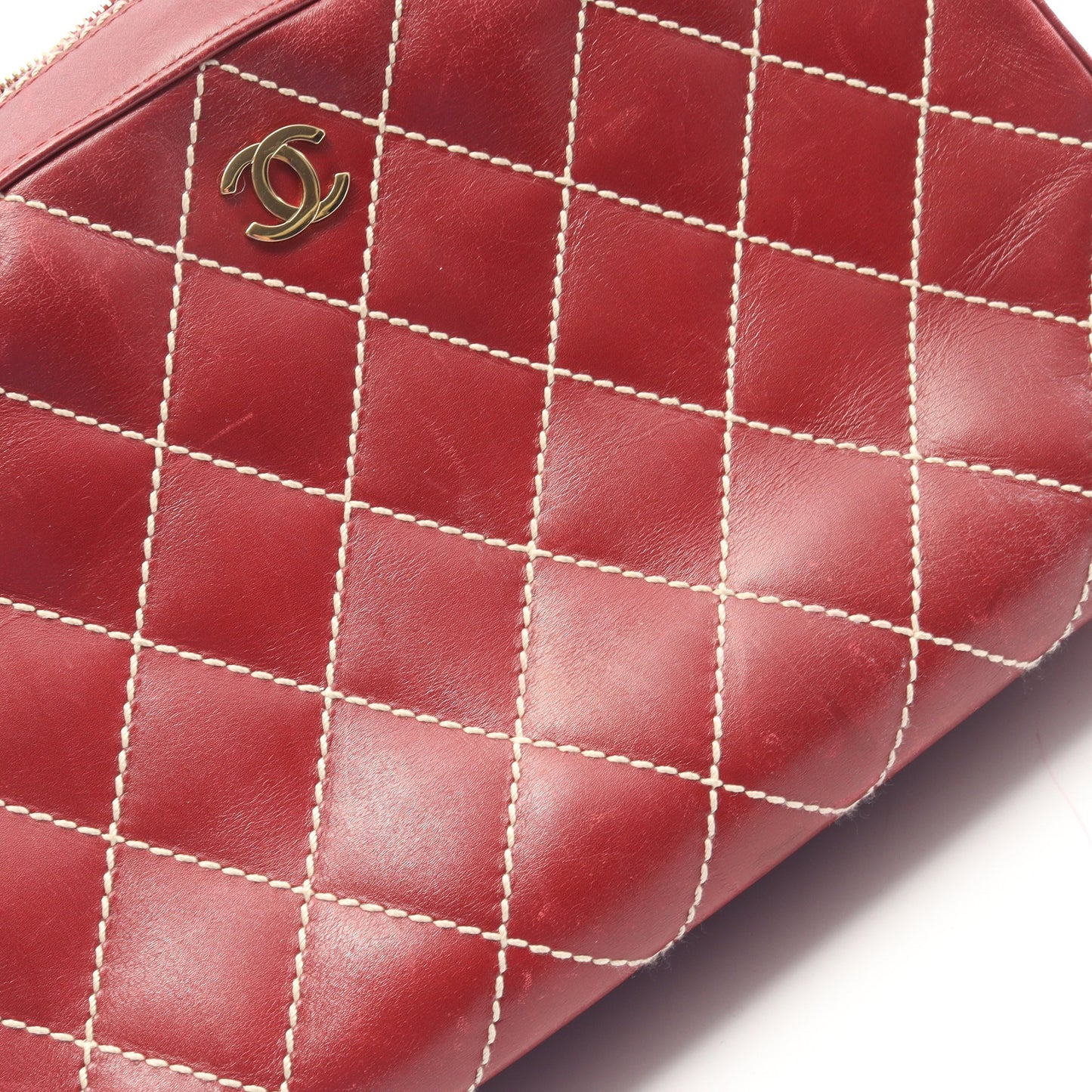 ワイルドステッチ ハンドバッグ ミニボストンバッグ レザー ボルドー ゴールド金具 シャネル バッグ CHANEL