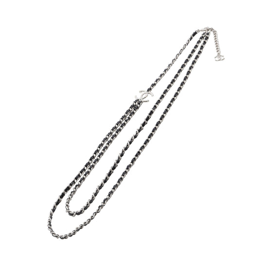 ココマーク 2連 ロング ネックレス エナメルレザー ブラック シルバー B25P シャネル