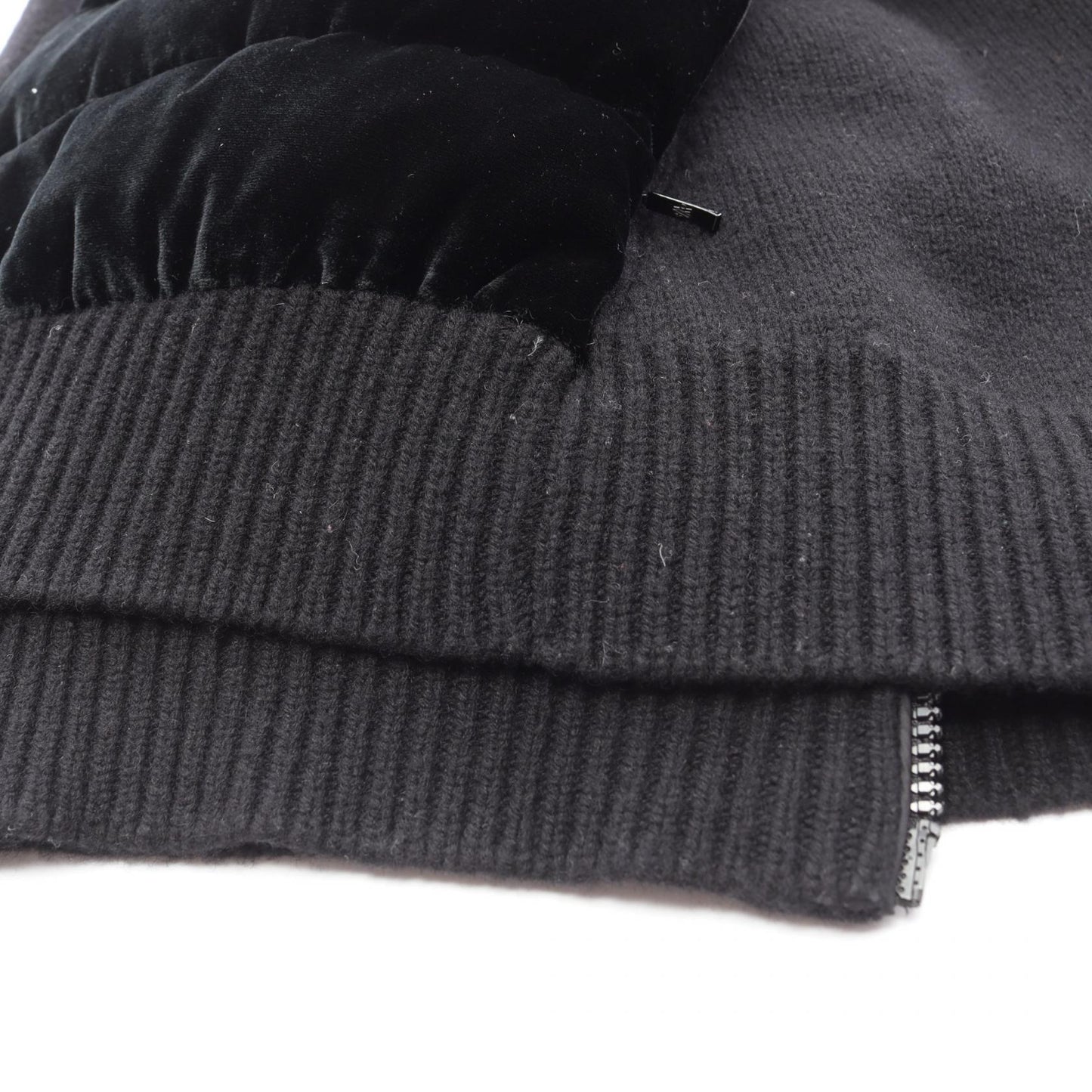 ベロア ニット切替 ダウンジャケット ウール カシミヤ レーヨン ブラック モンクレール アウター MONCLER