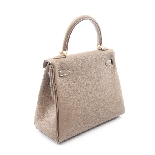 ケリー25 エトゥープ 内縫い 2WAY ハンドバッグ トリヨンクレマンス グレーブラウン ゴールド金具 K刻印 エルメス