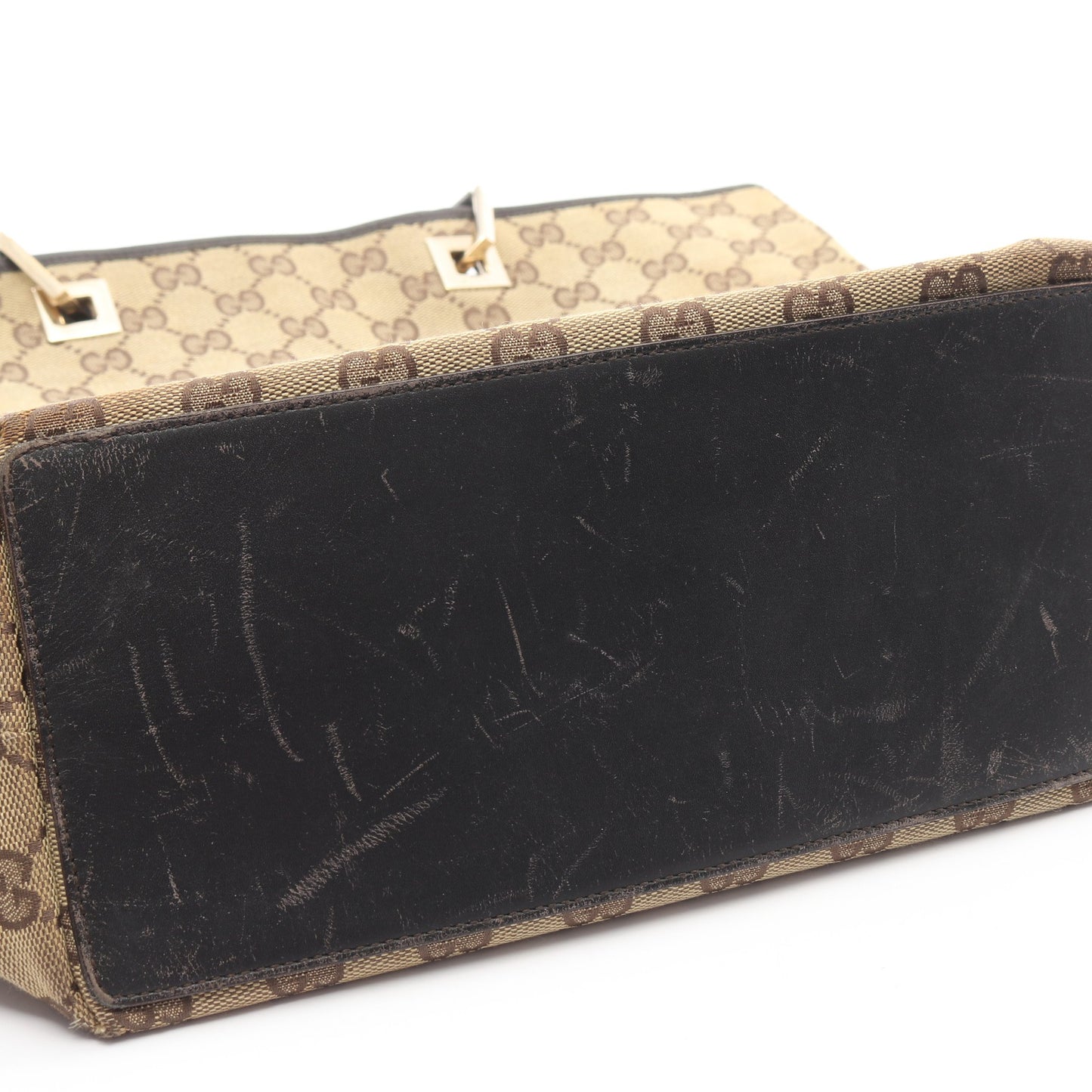GGキャンバス ハンドバッグ トートバッグ キャンバス レザー ベージュ ダークブラウン グッチ バッグ GUCCI
