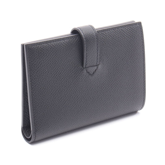 ニュー Hパッサン コンパクト 二つ折り財布 ヴォーエプソン ブラック シルバー金具 W刻印 エルメス