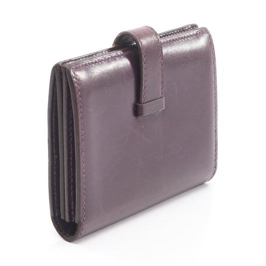 ベアンミニ レザン カードケース ボックスカーフ ダークパープル シルバー金具 □L刻印 エルメス