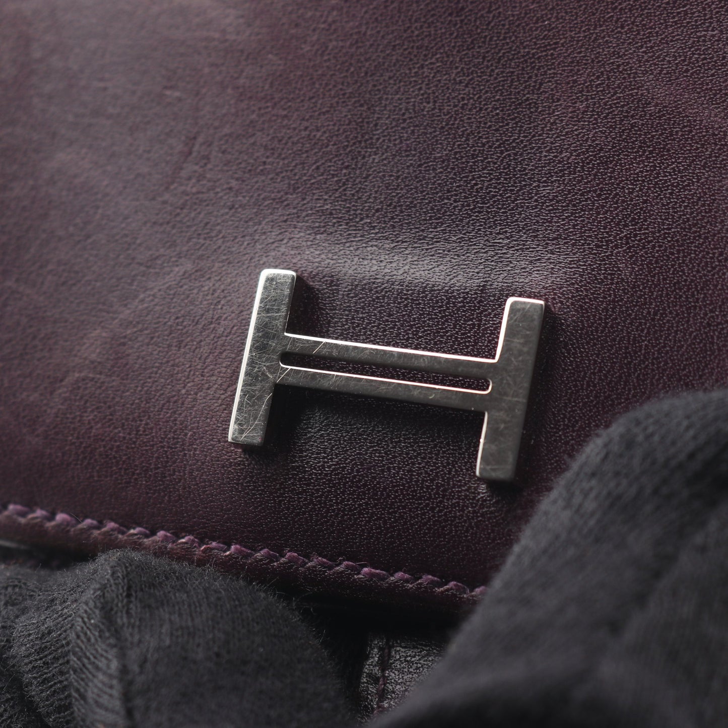 ベアンミニ レザン カードケース ボックスカーフ ダークパープル シルバー金具 □L刻印 エルメス