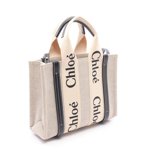 WOODY ウッディ スモール 2WAY ハンドバッグ トートバッグ キャンバス レザー ベージュ ネイビー クロエ