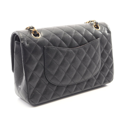 マトラッセ Wフラップ Wチェーンショルダーバッグ キャビアスキン ブラック ゴールド金具 シャネル