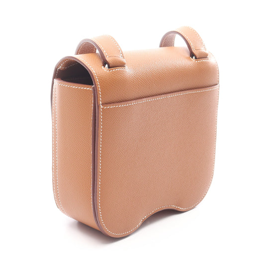 デッラ カヴァッレリア ミニ ゴールド ショルダーバッグ ヴォーエプソン ブラウン シルバー金具 Z刻印 エルメス